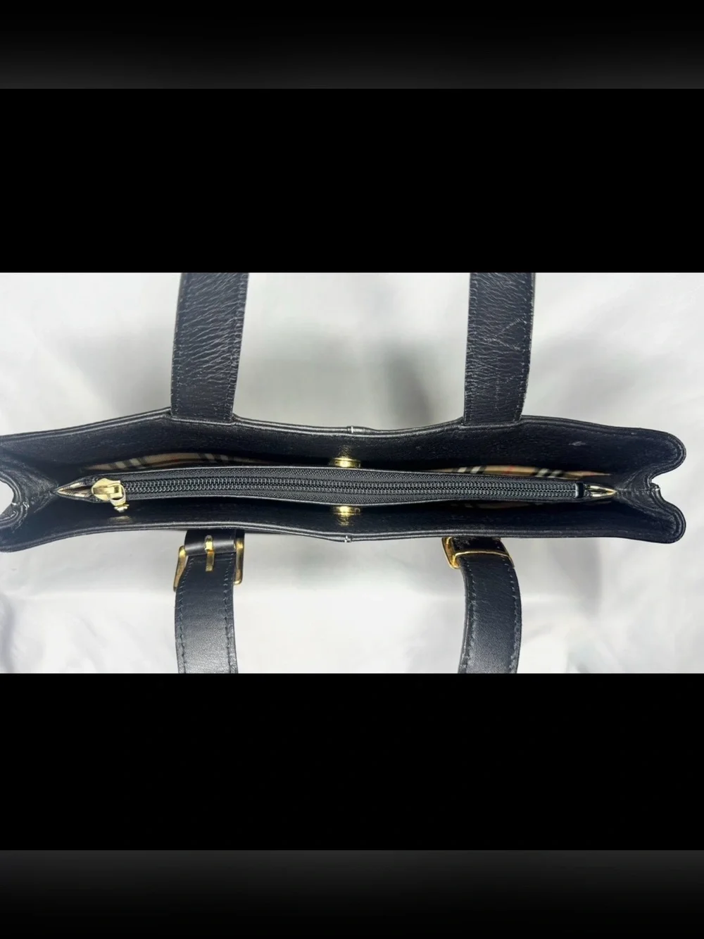 Burberrys Vintage Black Leather Top Handle Tote Bag w/COA!!!